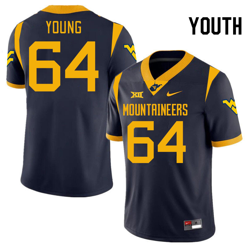 Youth #64 Cooper Young West Virginia Mountaineers College 2024 New Uniforms Football Jerseys Stitche